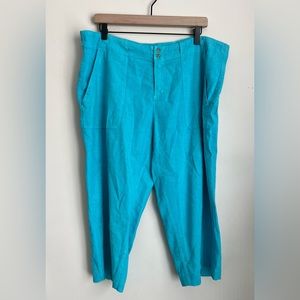Fresh produce women turquoise linen blend cropped pants vintage 90s XXL